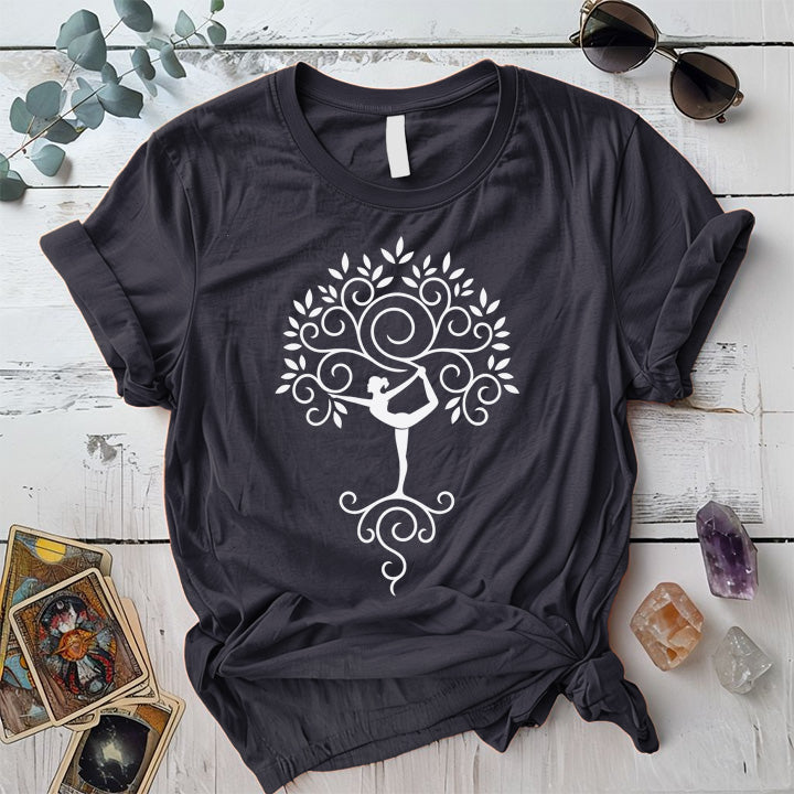 Tree Dancer Pose T-Shirt Mockup Dark Heather Grey