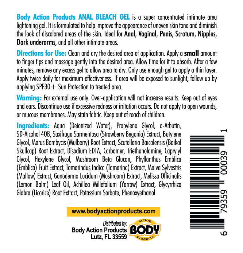 Body Action Anal Bleach Gel 1 Oz Bottle