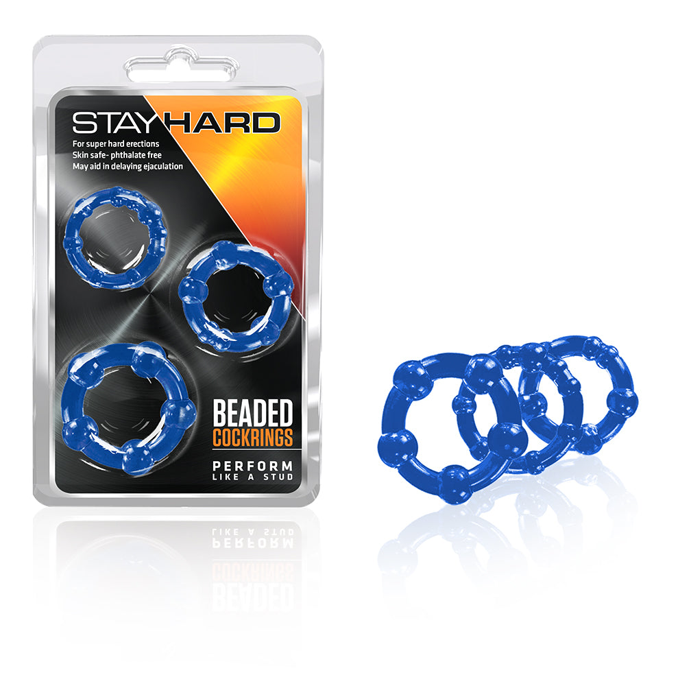 Stay Hard Beaded Cockrings 3pc Blue
