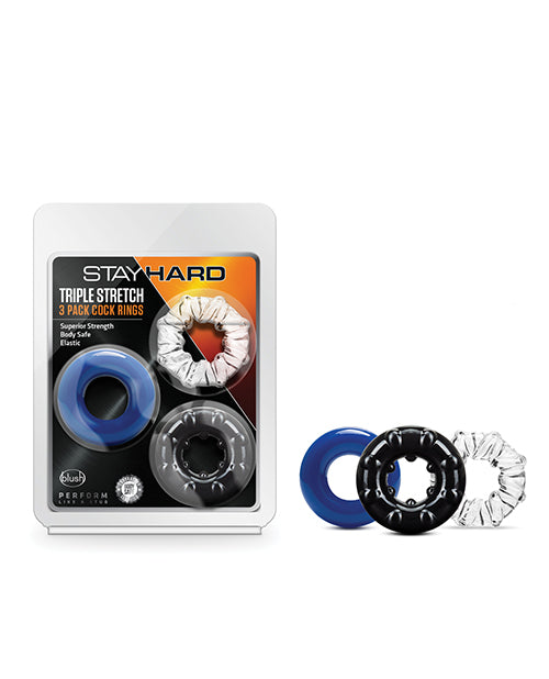 Stay Hard Triple Stretch 3 Pk Cock Ring Multi Color Default Title