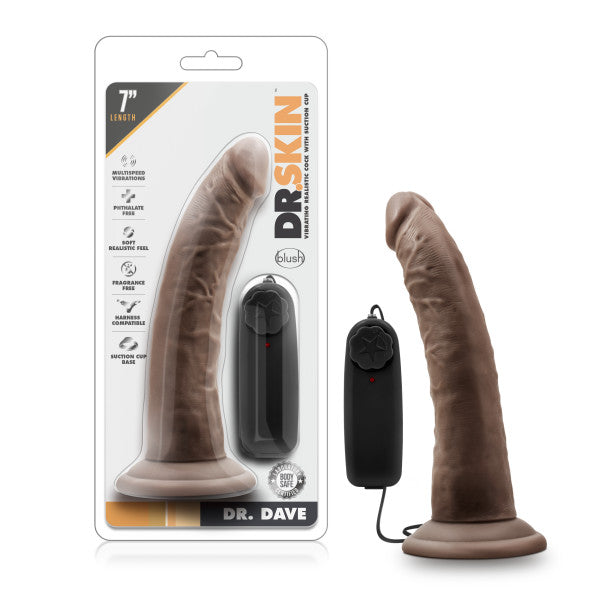 Dr. Skin Dr. Dave 7in Vibrating Cock W/ Suction Cup Chocolate