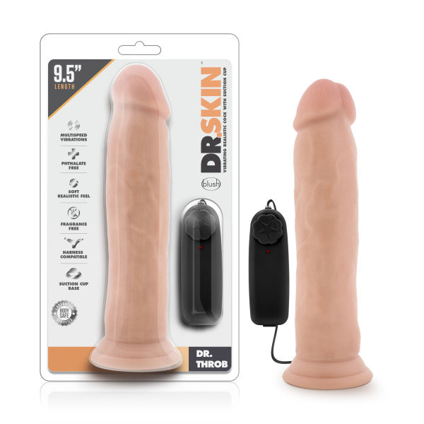 Dr. Skin Dr. Throb 9.5in Vibrating Cock W/ Suction Cup Vanilla