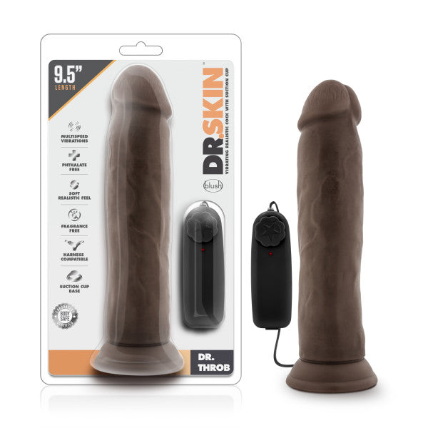 Dr. Skin Dr. Throb 9.5in Vibrating Cock W/ Suction Cup Chocolate