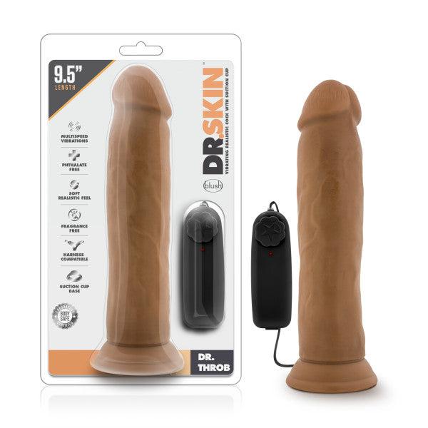 Dr. Skin Dr. Throb 9.5in Vibrating Cock W/ Suction Cup Mocha