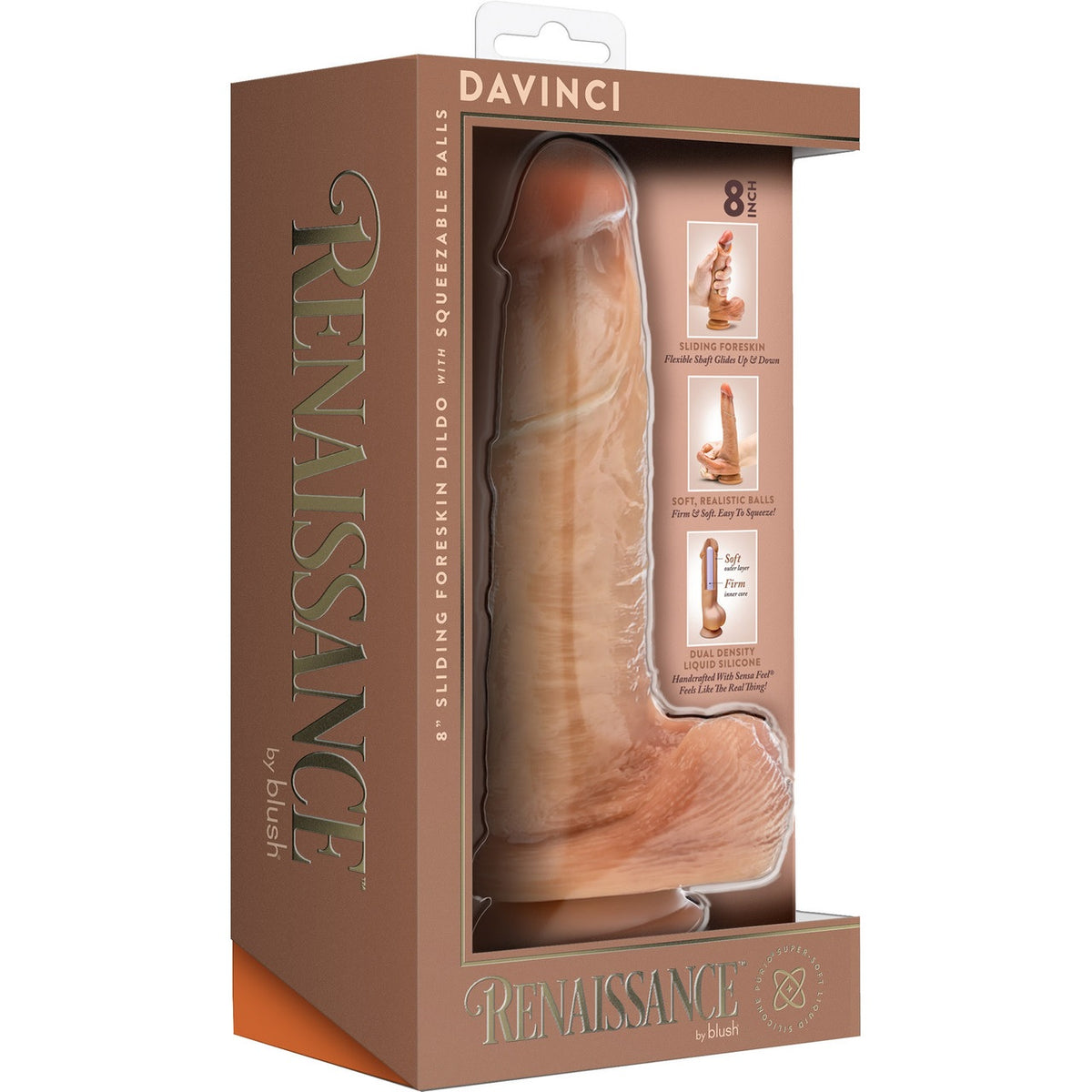 Renaissance Davinci 8 In Sliding Foreskin Dildo Tan Default Title