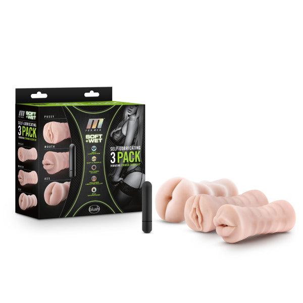 M For Men 3 Pk Vibrating Self Lubricating Stroker Sleeve Kit Vanilla Default Title