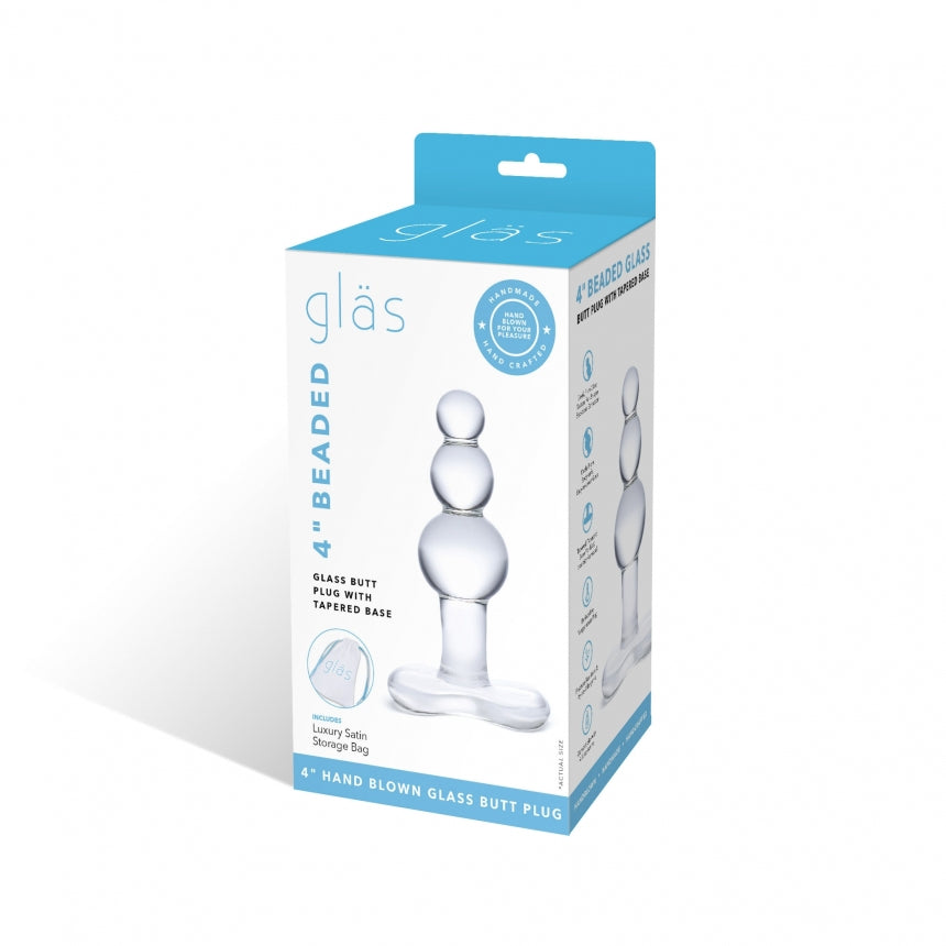 Glas 4 Beaded Glass Butt Plug W/ Tapered Base " Default Title