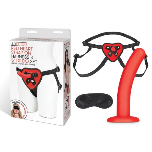 Lux Fetish Red Heart Strap On Harness & 5in Dildo Set Default Title