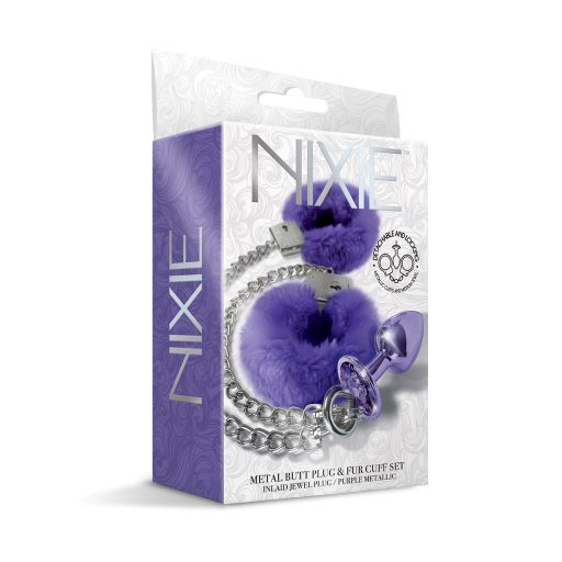 Nixie Metal Plug & Furry Cuff Set Metallic Purple