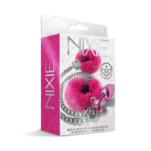 Nixie Metal Plug & Furry Cuff Set Metallic Pink