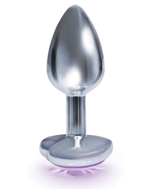 9's Silver Starter Heart Bejeweled Steel Plug Violet