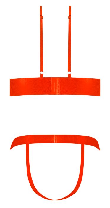 Strap Tease Bra & Crotchless Panty Neon Orange Small Medium