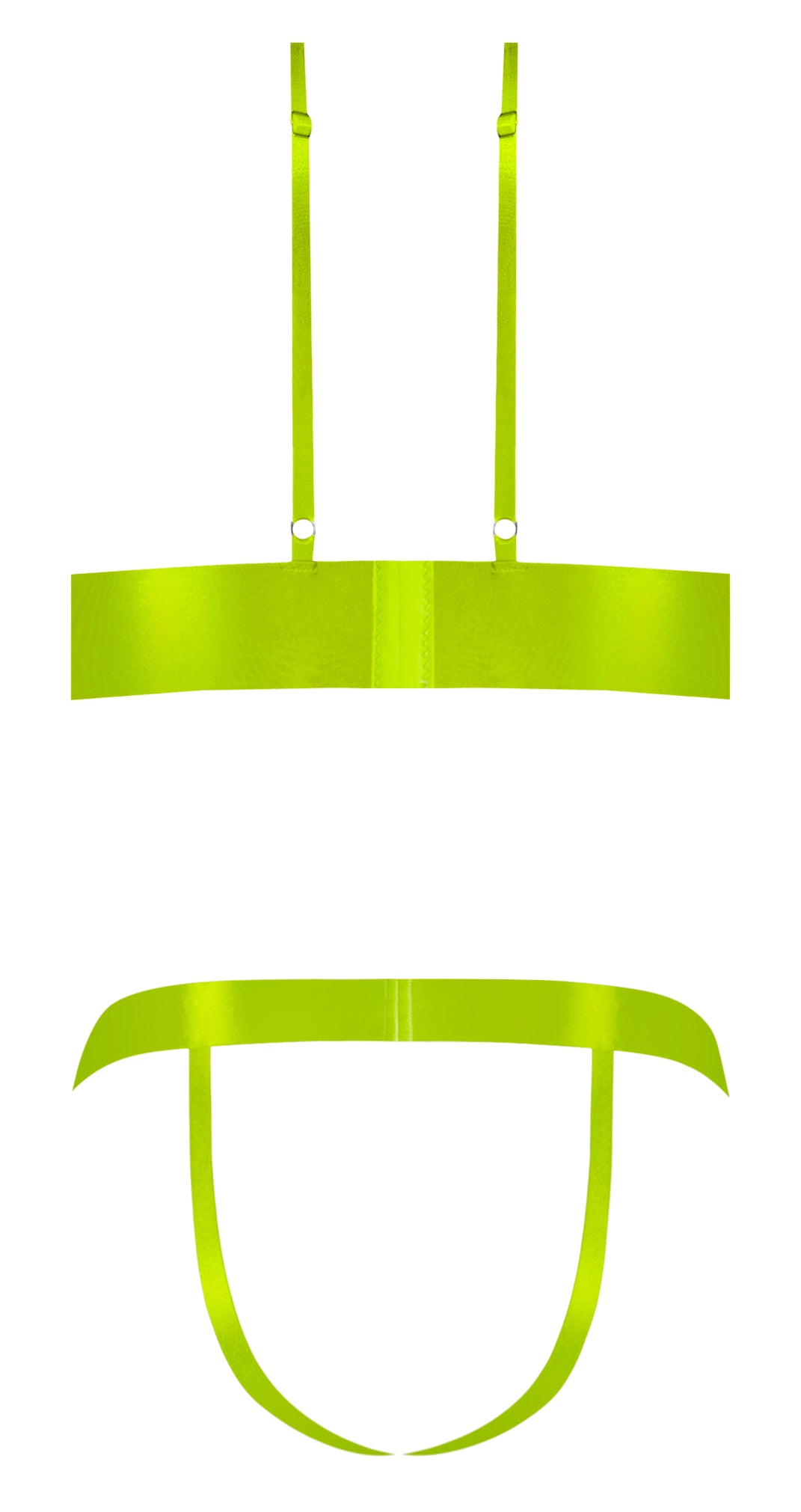 Strap Tease Bra & Crotchless Panty Neon Yellow
