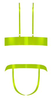 Strap Tease Bra & Crotchless Panty Neon Yellow