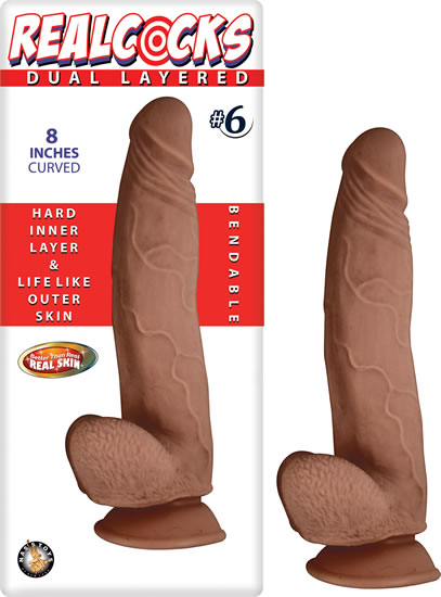 Real Cocks Dual Layered #6 Curved 8 " Brown