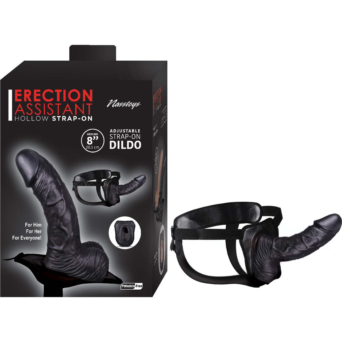 Erection Assistant Hollow Strap-on White Black 8in