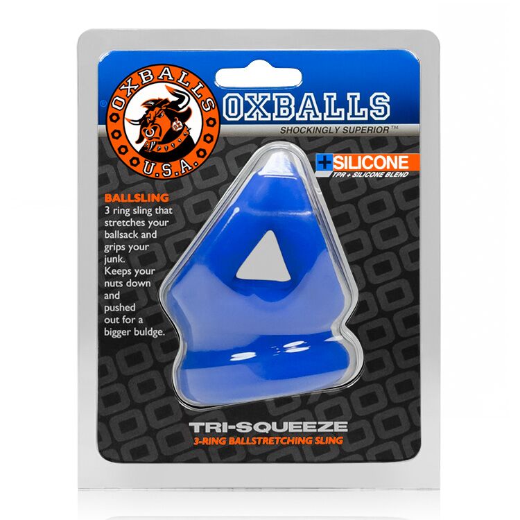 Tri Squeeze Cocksling Ball Stretcher Oxballs Silicone Tpr Blend Ice