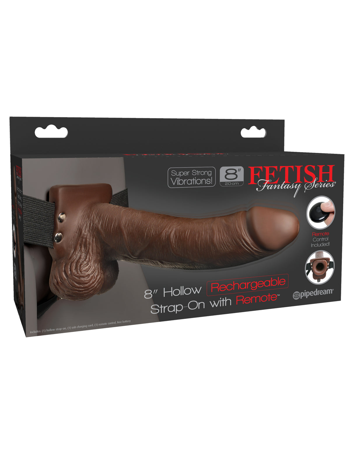 Fetish Fantasy In Hollow Rechargeable Strap-on Remote Brown 8"