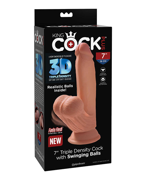 King Cock Triple Density Plus Cock W/ Swinging Balls Tan 7in