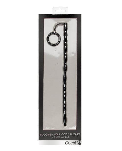 Silicone Plug & Cock Ring Set Urethral Sounding Black Default Title