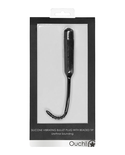 Silicone Vibrating Bullet Plug W/ Beaded Tip Urethral Sounding Black Default Title