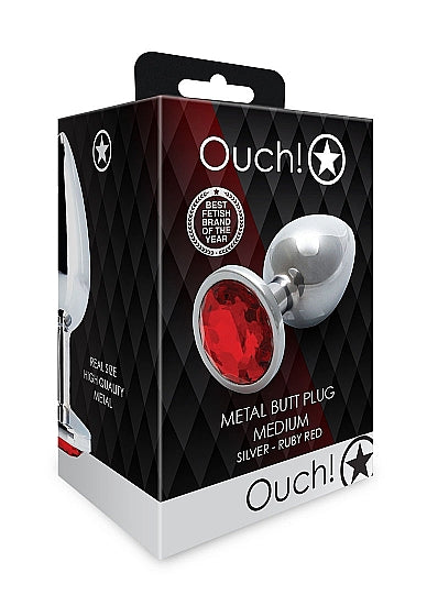 Round Gem Butt Plug Silver Ruby Red