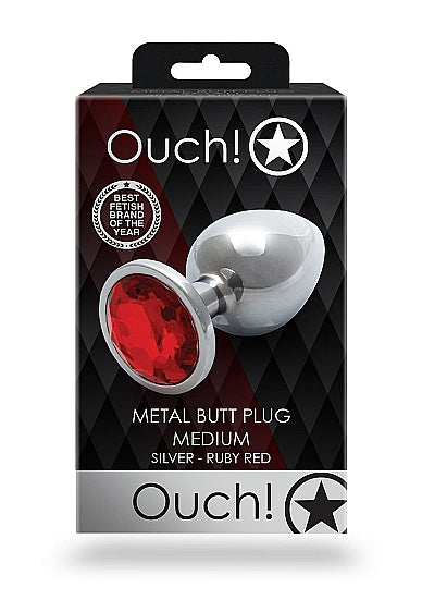 Round Gem Butt Plug Silver Ruby Red