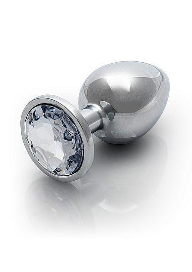 Round Gem Butt Plug Silver Diamond Medium