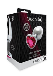 Heart Gem Butt Plug Silver Rubellite Pink