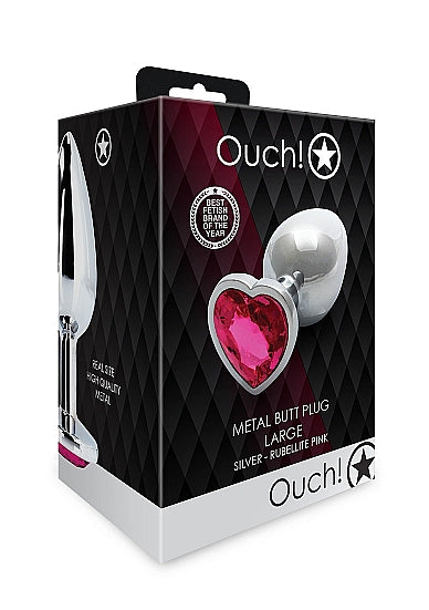Heart Gem Butt Plug Silver Rubellite Pink