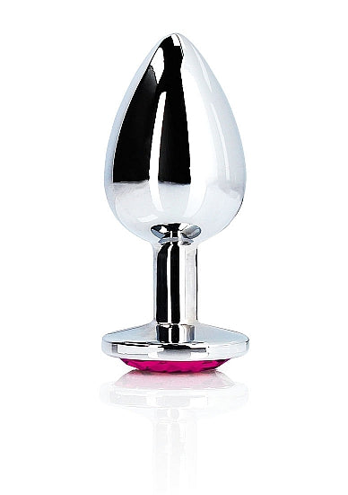 Heart Gem Butt Plug Silver Rubellite Pink