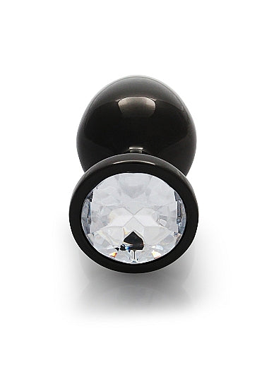Round Gem Butt Plug Gunmetal Diamond