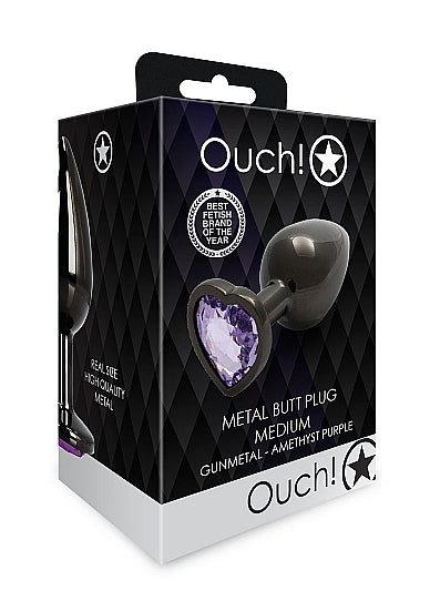 Heart Gem Butt Plug Gunmetal Amethyst