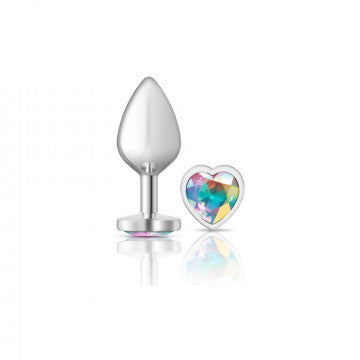 Cheeky Charms Heart Clear Iridescent Silver Plug Small