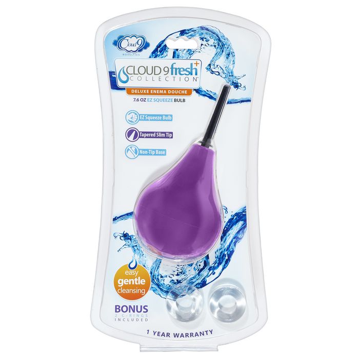 Cloud 9 Fresh + Deluxe Anal Soft Tip Enema Douche 7.6 Oz W/ Ez Squeeze Bulb & 2 C-rings Default Title