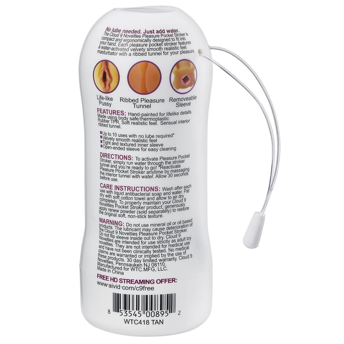 Cloud 9 Pleasure Pussy Pocket Stroker Water Activated