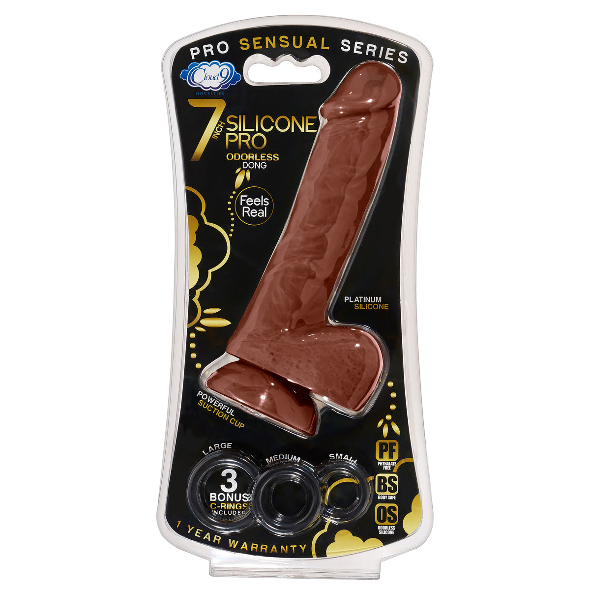 Pro Sensual Premium Silicone Dong W/ 3 C Rings Brown