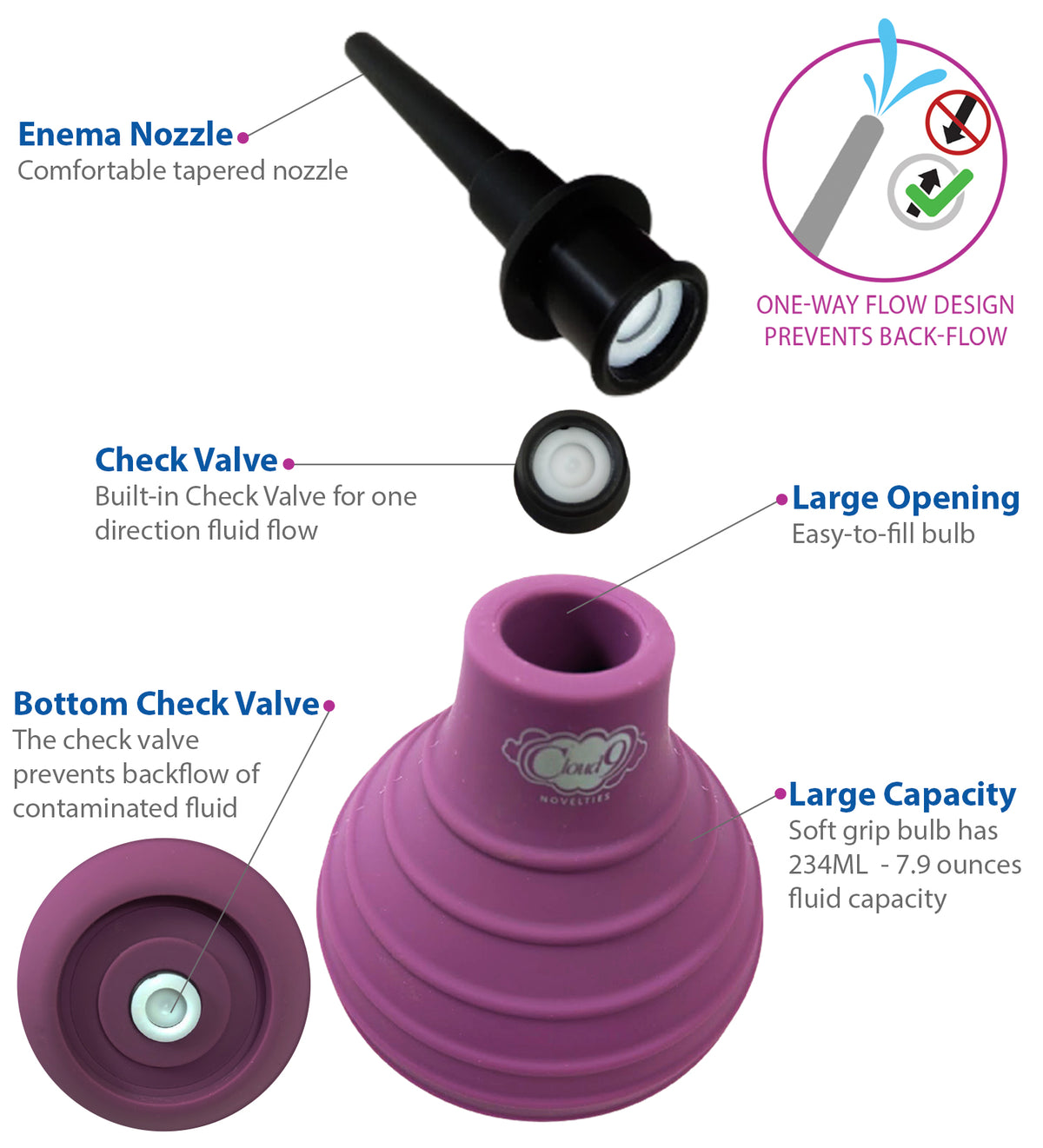 Cloud 9 Health & Wellness Premium Silicone Non-backflow Enema Douche Default Title