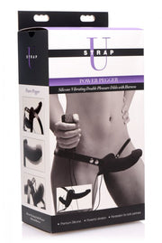 Strap U Power Pegger Silicone Vibrating Double Pleasure Dildo With Harness Black