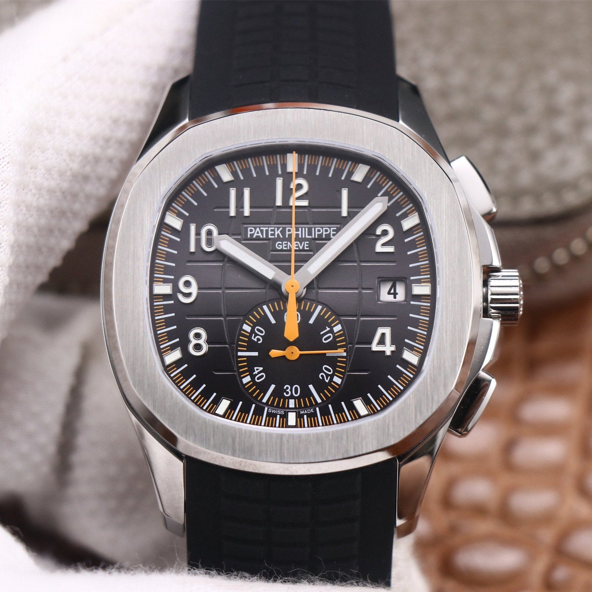 PATEK AQUANAUT CHRONOGRAPH STAINLESS STEEL BLACK STRAP