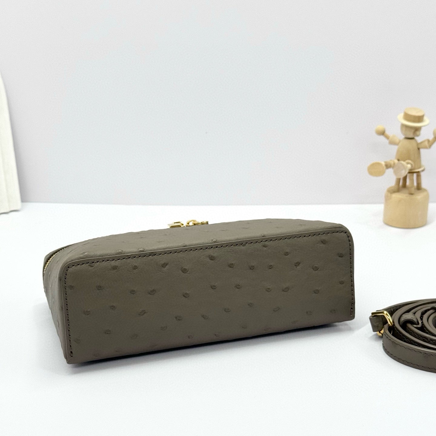 LP Extra Bag Ostrich Pattern Gray Brown Gold Buckle Calfskin