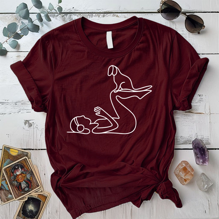 Yoga Dog Silhouette T-Shirt Mockup Maroon