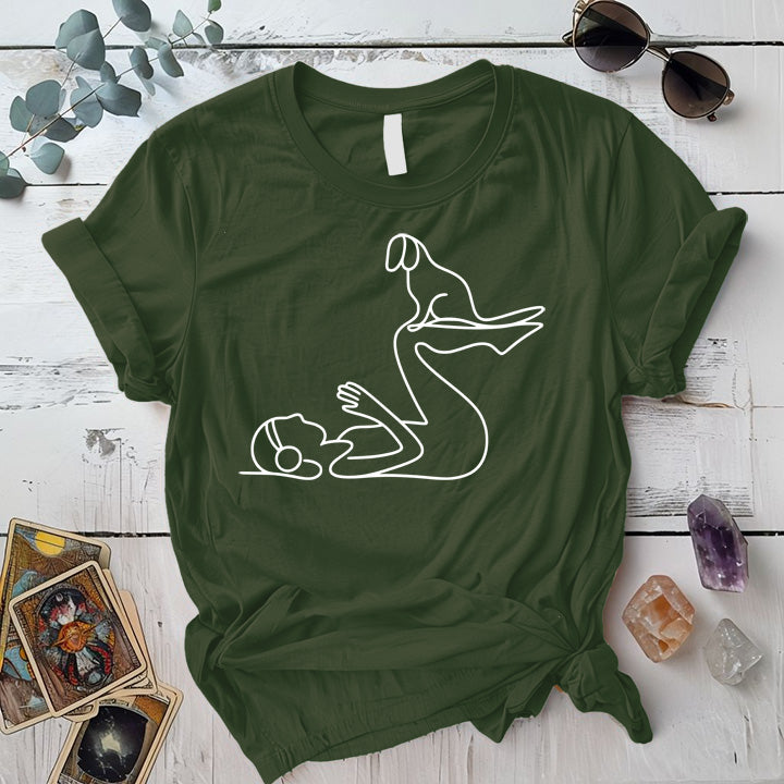 Yoga Dog Silhouette T-Shirt Mockup Military Green