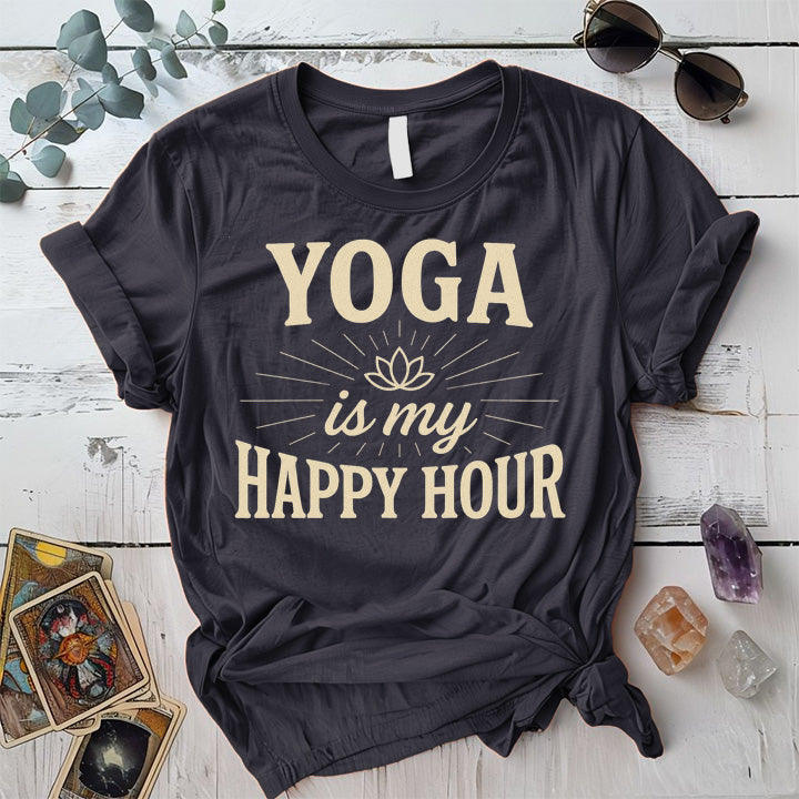 Yoga Is My Happy Hour Lotus T-Shirt Mockup Dark Heather Grey