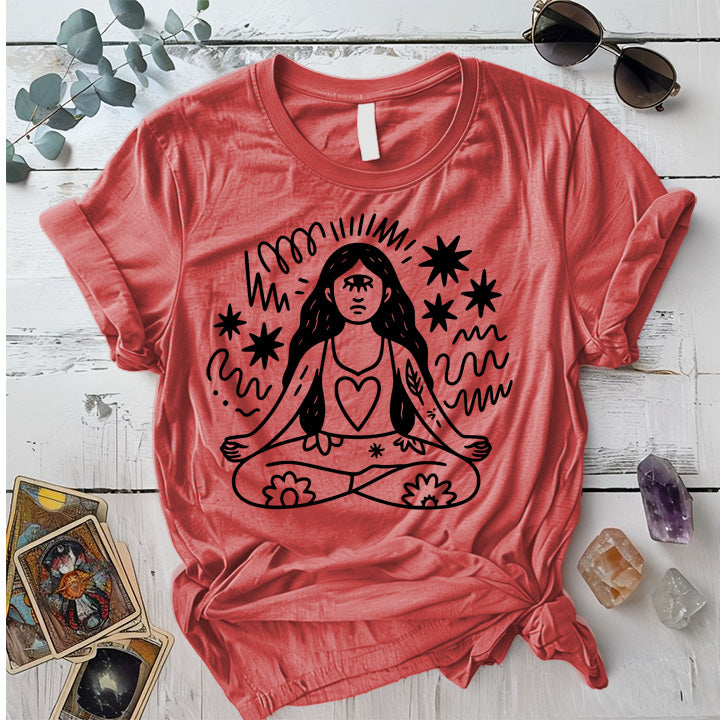 Yoga Meditation Silhouette Light T-Shirt Mockup coral-silk