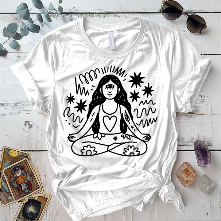 Yoga Meditation Silhouette Light T-Shirt Mockup white