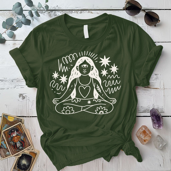 Yoga Meditation Silhouette Light T-Shirt Mockup military-green