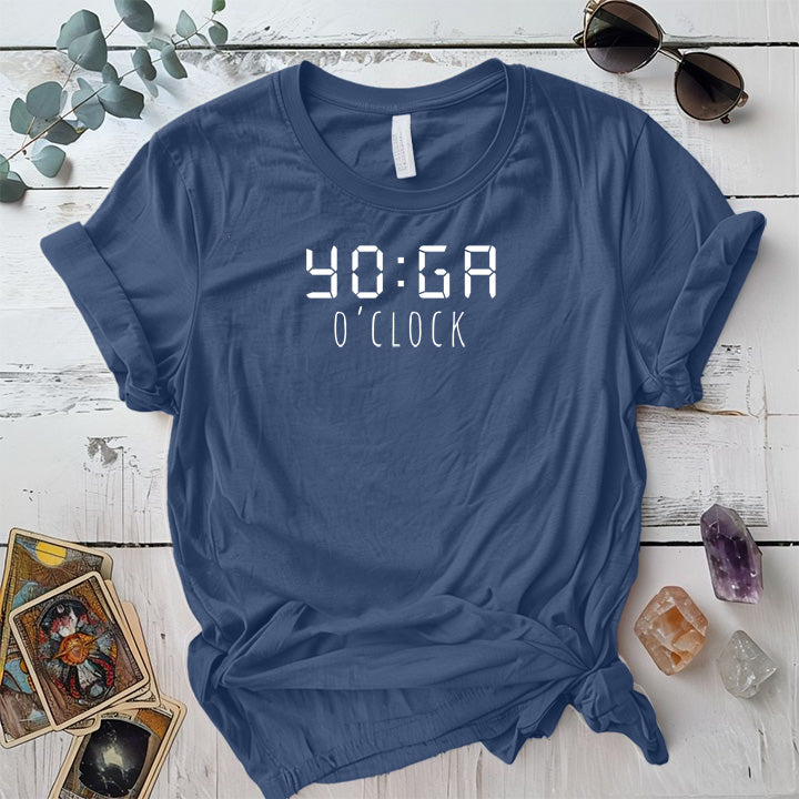 Yoga O'Clock T-Shirt Mockup indigo-blue