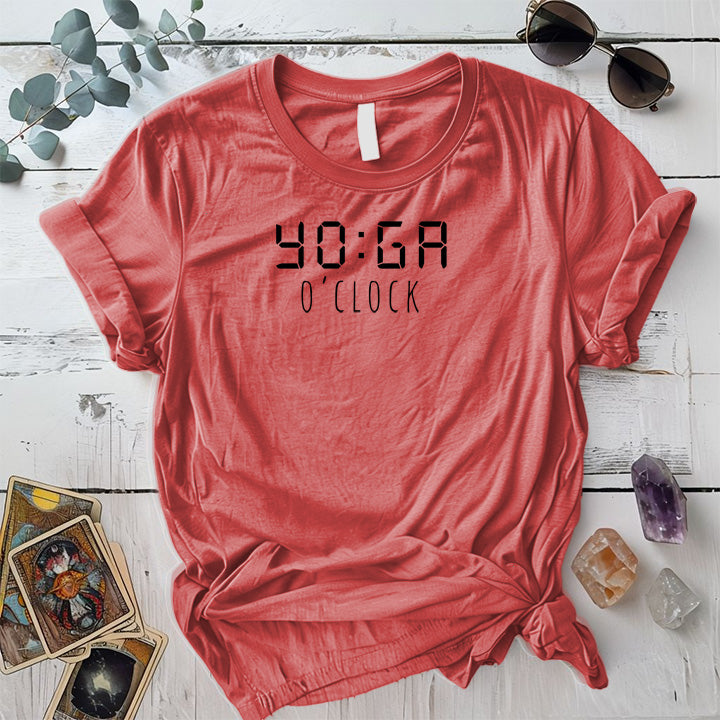 Yoga O'Clock T-Shirt Mockup coral-silk