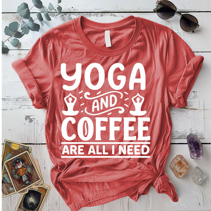 Yoga and Coffee T-Shirt Mockup coral-silk